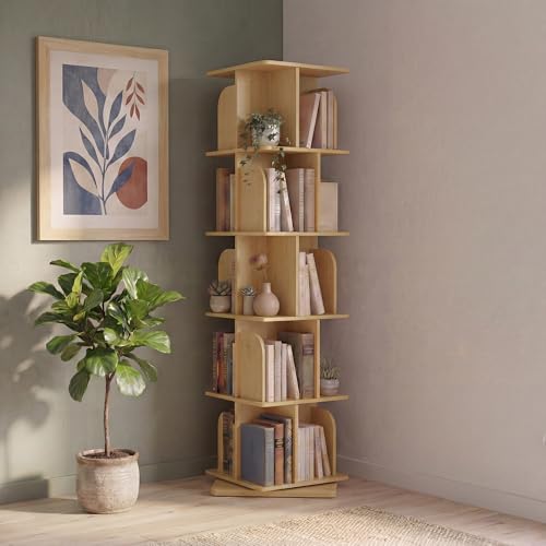 Image of Green Soul BookNest 5 Shelves Engineered Wood Rotating Book Shelf | Multipurpose Wooden Bookshelf for Home, Bedroom, Living Room, Study Room, Kids Room | Storage | 3 Year Warranty (Oak)