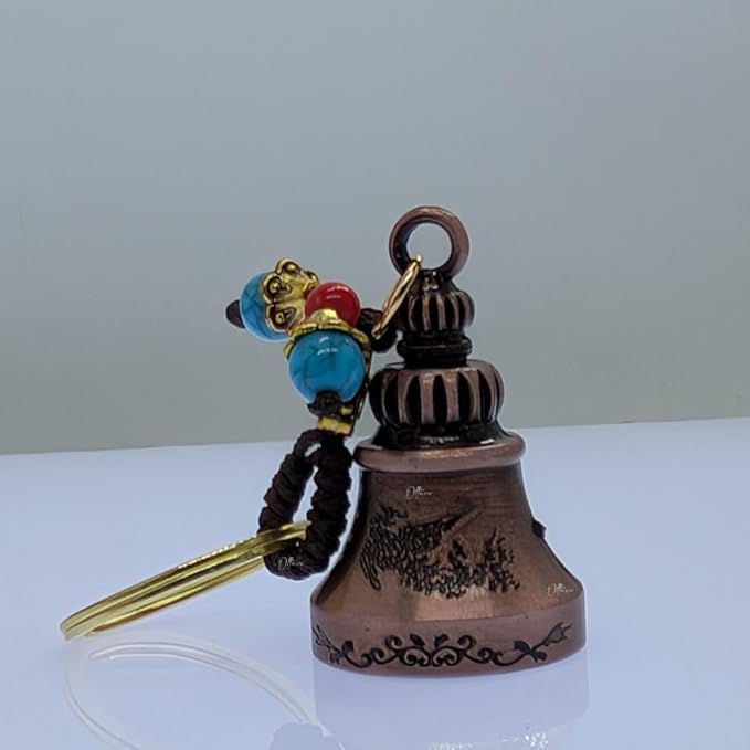 Image of OTTAVO Guardian Bell Keychain, Oxidized Copper, Tibetan Style, 5 cm Height, Good Luck Charm