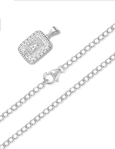 Initial A-Z Letter Pendant Necklace For Men Women Sterling Silver Plated Letter Necklaces For Men 3Mm Cuban Chain Necklace 20 Inches (L) #TOP5