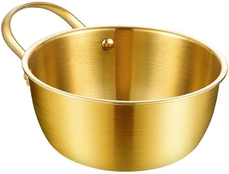 Salad Bowl Round Gold Serving Bowl 6.7 Inches with Handle for Food Mixing Pasta Fruit Sauces