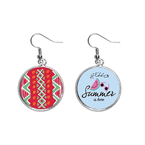 Pendientes de sandía y tótems de México con dibujo artesanal rojo para lóbulo