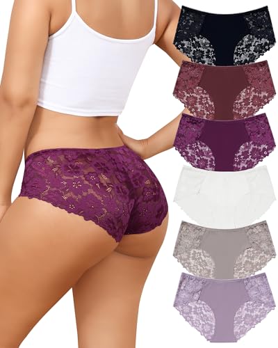 Aijolen Lace Bikini Panties Womens Cheeky Seamless Underwear Ladies No Show Hipster Underpants 6 Pack S-XXL