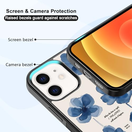 Coque fleurs bleues chrétiennes iPhone 12 Mini protection spirituelle