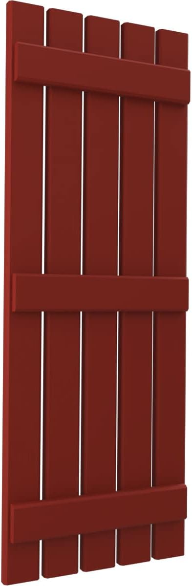 Ekena Millwork ARW401SB519X84MRH Americraft Five 3 Exterior Real Wood Spaced Board-n-Batten Shutters (Per Pair), Pepper Red