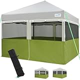 Quictent 2 in 1 Pop up Canopy Tent 10’x10’ with Sidewalls, One Person Easy up Screened Gazebo Canopy, 4 Large Mesh Windows with Window Cover for Camping, Backyard and Outdoor (Gray&Green)
