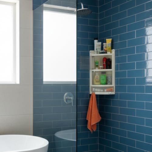 Image of CIPLA PLAST Italy Corner Cabinet for Bathroom Wall | Plastic Multipurpose Wall Mount Bathroom Corner Shelf & Storage Rack | Corner Cabinet Shelf with Towel Holder | (White) BRC-717