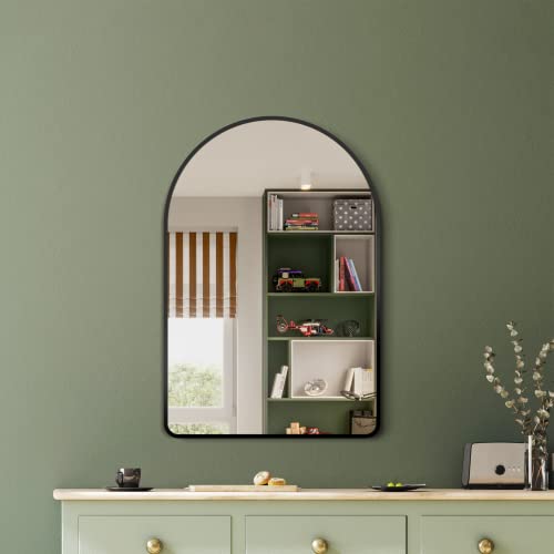 Skellige Arched Wall Mirror For Bathroom,Black Mirrors For Wall,33''X22'', Metal Frame Vanity Mirror For Bedroom, Entryway, Living Room, Metal Frame (33''X22'',Black) #TOP2