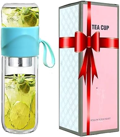 Glass Tea Bottle Double Layer Glass Tea Infuser,14 oz Travel Mug with Strainer Tea Bottle for Loose Leaf Tea-Tea Bottle with Stainless Steel Mesh Filter (Blue)… Glass Tea Bottle Double Layer Glass Tea Infuser,14 oz Travel Mug with Strainer Tea Bottle for Loose Leaf Tea-Tea Bottle with Stainless Steel Mesh Filter (Blue)…