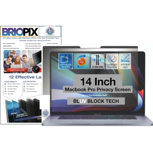 Image of PxIn Briopix 14 Inch Macbook Pro Privacy Screen Protector Filter - No Eye Strain | Anti-Blue Light + Anti-Glare | No Dry Eyes | Macbook Pro Privacy Screen