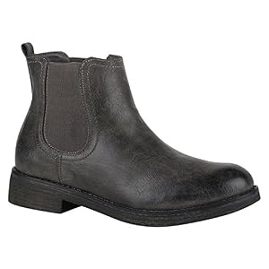 stiefelparadies stiefelparadies Damen Stiefeletten Chelsea Boots Leicht Gefütterte Ankle Booties Leder-Optik Schuhe Profilsohle 148929 Grau Arriate 38 Flandell