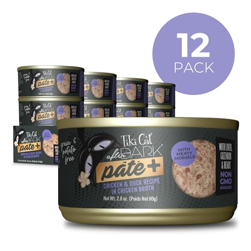 Image of Tiki Cat After Dark Pate+ Wet Cat Food, Chicken & Duck, 2.8oz Can (12 Pack) | Pate, Organ Meat, High Protein, High Moisture for Hydration, Real Chicken and Duck, Grain-free, 2.8 Oz. Cans (Pack of 12)