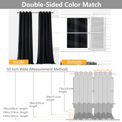 Image of Simplebrand Halloween Black Extra Long 10ft Curtains for Patio 120 Inches Long 2 Panels Set, Room Darkening Solid Thermal Insulated Energy Saving Grommet Window Treatment Curtains Drapes, 50 Wx120 L