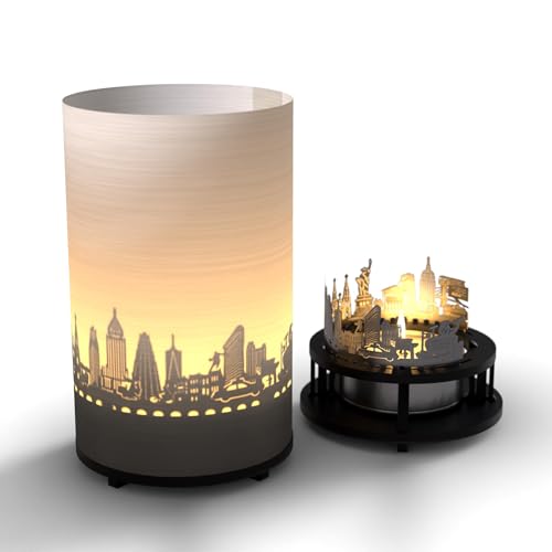 New York Premium Geschenkbox – Motivkerze mit Silhouette und Skyline Projektion für New York Fans – Souvenir, Geschenk, Deko – Einzigartiges Schattenspiel