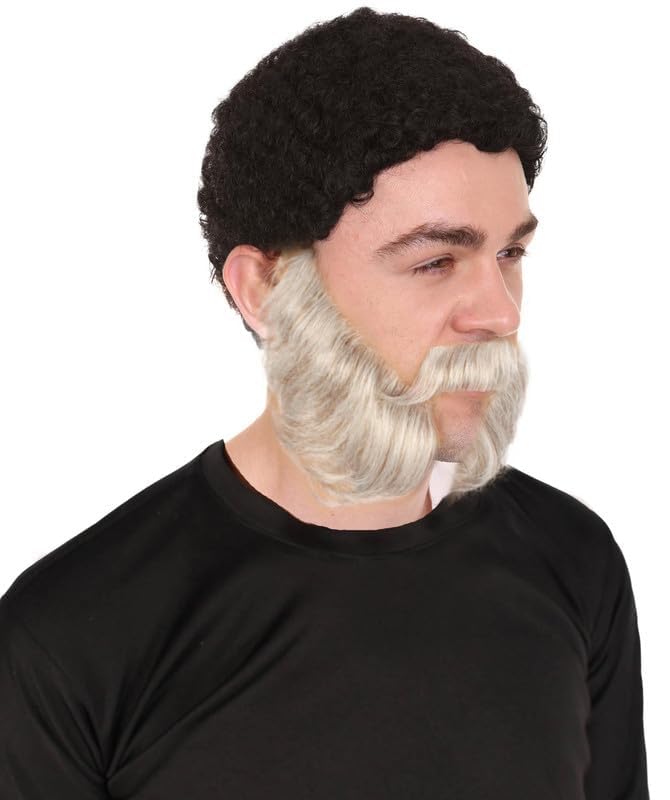 Premium Men's Silver Grey Mutton Chops Beard, Flame-retardant Synthetic Fiber