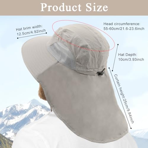 Image of Fishing Hat, UPF50+ Wide Brim Sun Hat for Men Women, UV Protection Hiking Beach Bucket Hats Summer Safari Hat