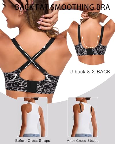 Image of Gailife Deep V Bras for Women No Underwire Wireless Push Up Bra Seamless Plunge Bralette Comfort Supportive Bra Full Coverage -Nightfall-Leopard,L