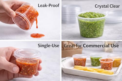 Image of 1 oz Clear Plastic Souffle Cup, BPA Free Portion Cups With Lids, 100 Sets | Perfect for sauces, dressings, condiments, samples, snacks and portion control applications