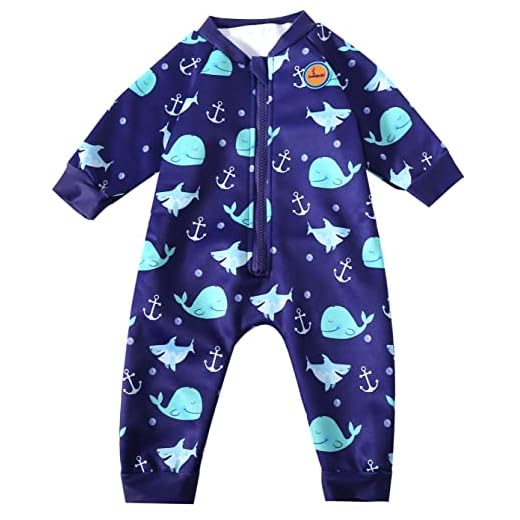 Swimbubs Baby Schwimmanzug Jungen Fleece gefüttert Neoprenanzug Mädchen UV UPF50 Sonnenschutz Badeanzug (3-6 Monate, Blauwal)