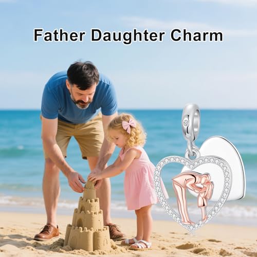 Image of PROESS Father Mother Daughter Charm fit Charms Bracelet Sterling Silver Charms for Bracelets Birthday Valentines Day Gifts for Daughter Mother Lover