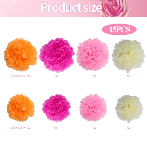 Image of BestoFun 16 PCS Hot Pink Orange Cream Party Decorations Tissue Paper Flowers Pom Poms Decorations for Girl Groovy Birthday Baby Shower Wedding Bachelorette Room Wall Hanging Decor