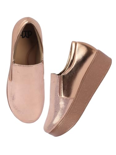The White Pole Trendy Shiny Slip-on All Occasion Loafer Shoes for Women & Girl Rose Gold