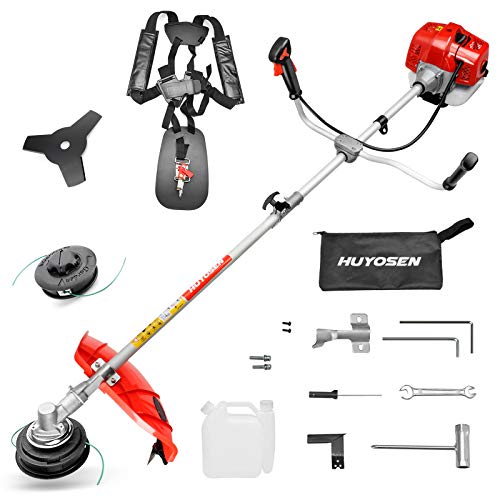 HUYOSEN 51.7CC Grass String Trimmers Gas Straight Shaft Brush Cutter Gasoline Powered Grass Weed Trimmer Straight Shaft Gas Weeder Eater Cutter（Red）