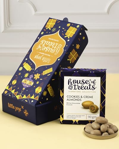 Image of HyperFoods Rakhi with chocolate for brother Chocolate gift hamper Rakhi gift for brother Chocolates gift box Chocolates box Cookies & Creme Almonds Dragees 90g