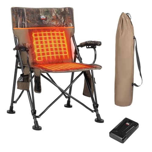 KEMIMOTO Hunting Chair Heated, Lightweight Portable Camping Chair with Large 20000mAh Battery, Max 8Hrs Endurance, Supports 300 lbs, Outdoor Sports Folding Seat for Adults
