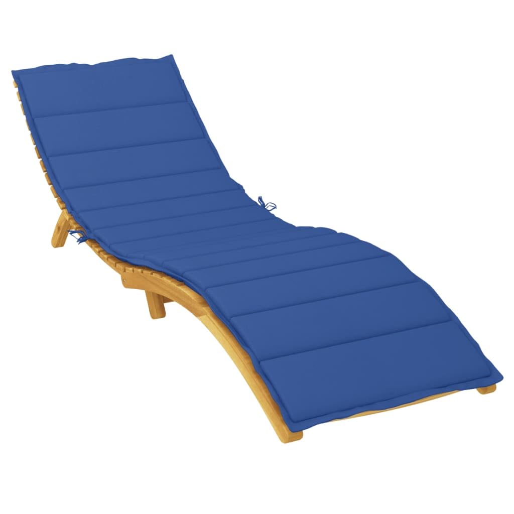 Cuscino per lettino prendisole blu royal, 200 x 50 x 3 cm, in tessuto Oxford traspirante, resistente alle pieghe, impermeabile e antiscivolo, con lacci di fissaggio per giardino, terrazza