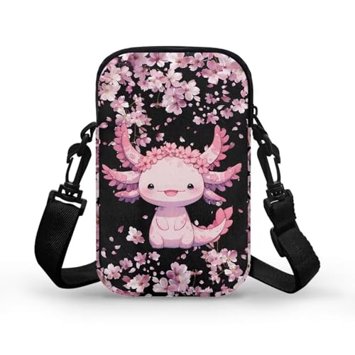Image of Xpyiqun Axolotl Crossbody Purse Cell Phone Pouch for Women Shoulder Handbag Canvas Messenger Wallet Bags Cherry Blossom Cross Body Pouches Roomy Zipper Pocket