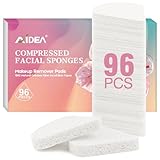 AIDEA 96Count Compressed Facial Sponges White, Reusable Makeup Remover Pads, Travel Essentials, Face Cleansing Pads, Natural Cellulose Cosmetic Spa Sponges for Facial Cleansing, Exfoliating Pads