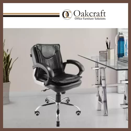 oakcraft Medium Back Office Chair/Executive Office Chair/Desk Chair/Computer Chair with Ergonomic Support Tilting Function Upholstered in Leather (Black)