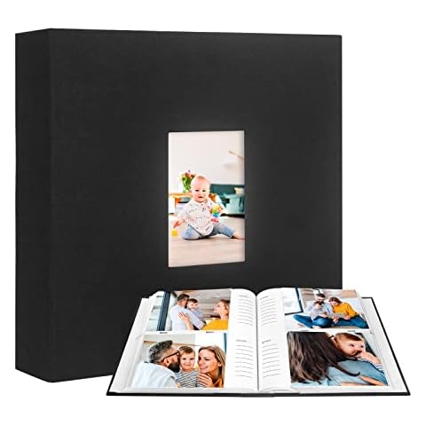 Aevdor 240 Pockets 4x6 Photo Album with Memo Areas, Linen Cover Photo Album 4x6 with DIY Front Window, 4x6 Photo Album Book with Writing Space for Baby Family Wedding Kids Vacation Pictures (Black) Cover