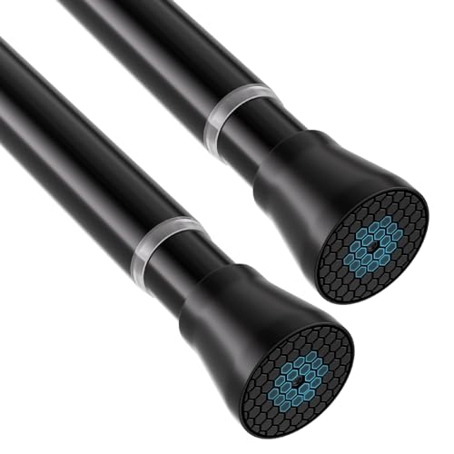 Image of Spring Tension Rod Shower Curtain Rod 30 to 64 Inches 2PCS, Black Expandable Tension Rods for Window Wardrobe Doorway Kitchen