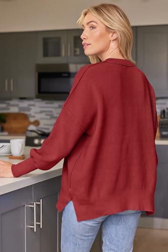 Image of LILLUSORY Women's Oversized Batwing Sweaters 2026 Fall Outfits Trendy Crewneck Knit Side Slit Fashion Pullover Tops