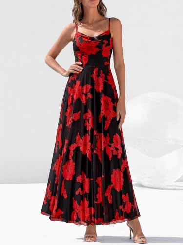 Image of BTFBM Women Summer Maxi Dresses Elegant Wedding Guest Dress | Cowl Neck,Spaghetti Strap,Mesh,Floral,A-Line,Flowy,Party,Cocktail,Homecoming,Graduation,Sundress,Prom,Beach Long Dresses