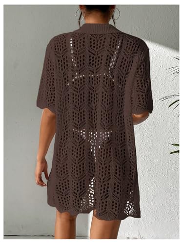 Image of GORGLITTER Women's Crochet Swimsuit Coverups Dress Button Down Short Sleeve Beach Vacation Summer Cover Up Dresses 2025