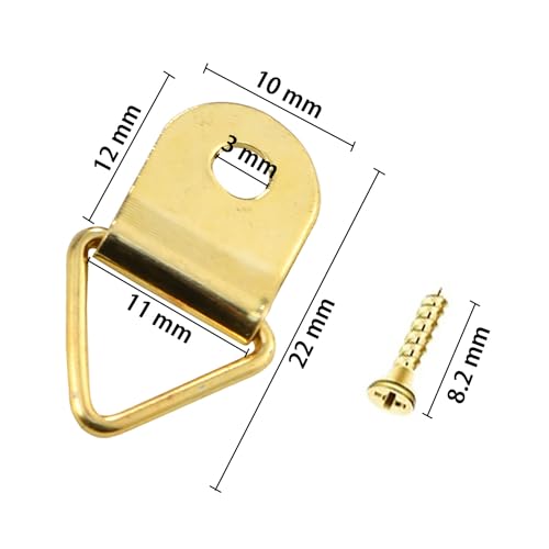 Bilderhaken, Bilderhaken zum nageln,Bilderrahmen Sortier Haken,Dreieck Ringrahmen Aufhänger Haken, 30 Stück Bildaufhänger mit Schrauben (Golden)