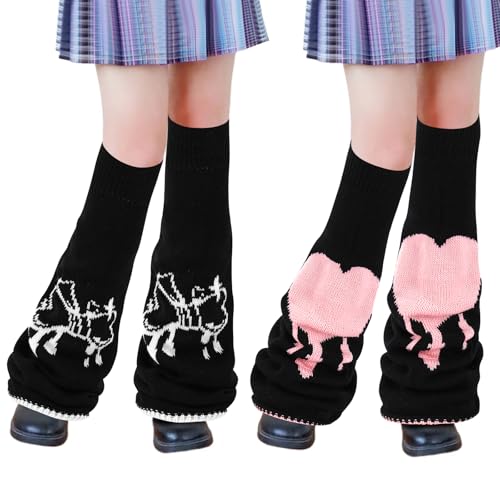 Image of Junely 2 Pairs Leg Warmers for Women Kawaii Leg Warmer Cute Legwarmers Japanese Socks Halloween Goth Emo Gyaru Accessories