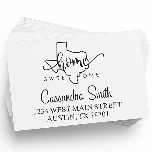 Self-Inking Texas Home Sweet Home Square Address Stamp, Easy Press and Print Stamping, Use on Envelopes, Square Stamp, Size 1-5/8"