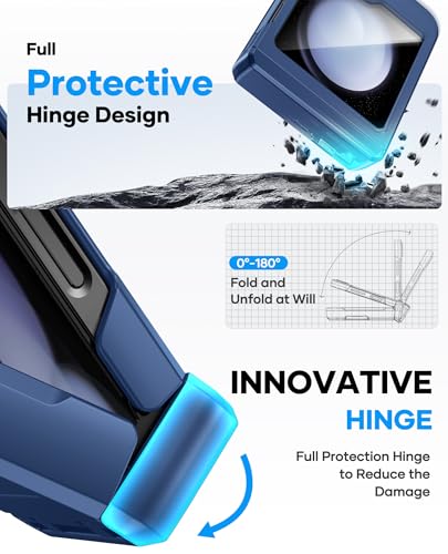 Image of ASAFCASE for Samsung Galaxy Z Flip 5 Case with Card Holder (3 Cards), Blue | Hinge Protection, Outer Screen Protector, Shockproof Rugged Cover Phone Wallet Case for Samsung Galaxy Z Flip 5 5G 2023