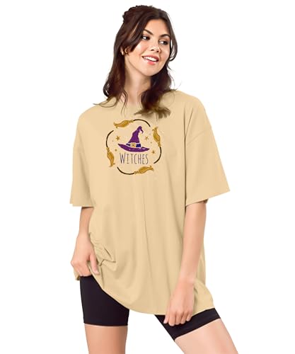 Image of SHODOX Women's Cotton Blend Oversized Drop Shoulder Printed T-Shirt | Soft, Breathable & Light Weight | Loose Fit Stylish Top for Girls with Premium Graphic Print