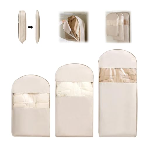 Space Saving Hanging Garment Bag with Self Compression Zipper Heavy-Duty Vacuum Storage Bags for Clothes Wardrobe Organizer Waterproof Compression Bags for Travel Winter Seasonal Clothing Storage