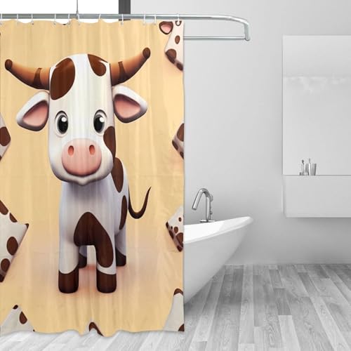 Rideau de douche imperméable et résistant en textile épais motif vache mignonne