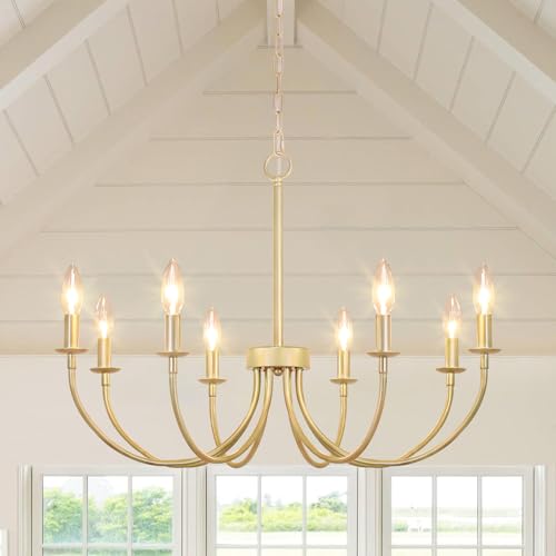 Rviezza 8-Light Gold Chandeliers for Dining Room, Farmhouse Dining Room Light Fixtures, Rustic...