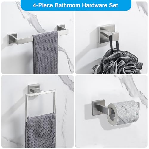 4-Piece Bathroom Hardware Set, Towel Rack Towel Holder Toilet Paper Holder Towel Hooks Towel Bar Set Stainless Steel Towel Rack Accessories Set Wall Mounted, Brushed Nickel 16 Inch — view 3