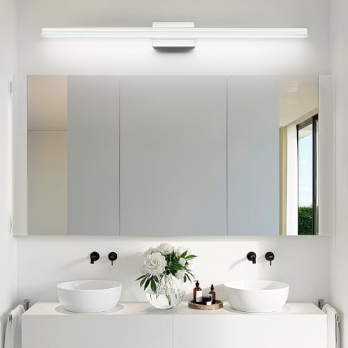 Image of SineRise 48-Inch LED Modern Bathroom Vanity Light Bar, Chrome Modern Acrylic Bathroom Wall Lighting Fixtures Over Mirror (Cool White 6000K)