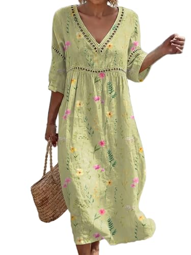Soulolo Sommerkleid Damen Boho Kleider Casual V-Ausschnitt Strandkleid Kurzarm Bequem Freizeitkleid Blumenkleid Shirtkleider Sommer Blusenkleid