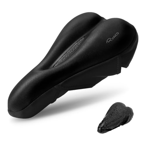 Ryaco Gel Bike Seat Cushion Cover - Breathable Comfortable Bicycle Saddle Cover Black with Water&Dust Resistant Cover Fits Spin, Stationary Exercise Bike, Outdoor or Indoor Cycling