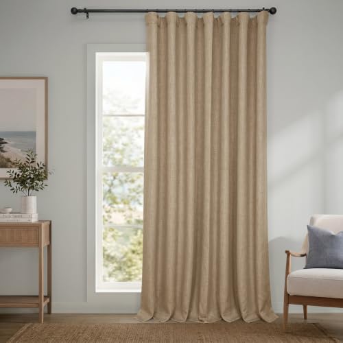Image of HPD Half Price Drapes - Faux Linen Curtains for Living Room (1 Panel) - 100W X 84L - Extra Wide Textured Room Darkening Curtains for Bedroom 84 Inches Long - Drapes for Home Decor, Nomad Tan